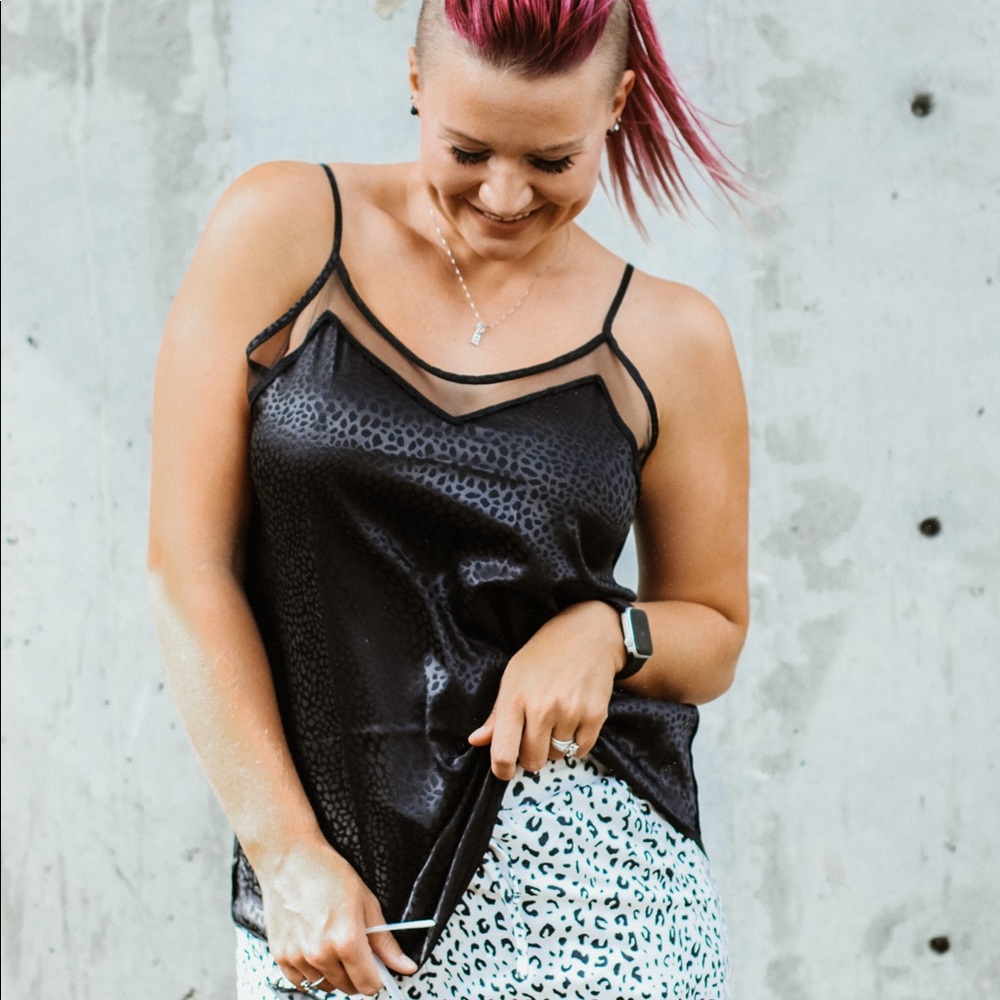 Black Leopard spaghetti strap tank top